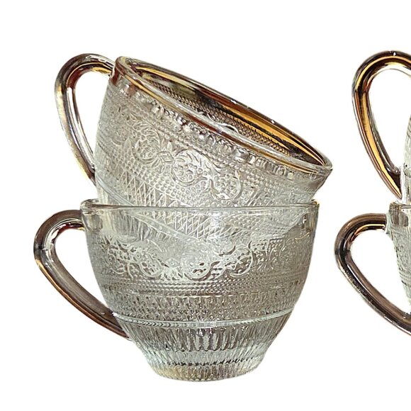 Set of 4 Cups, Four Vintage Embossed Glass Teacups, Coffee Cups, Tea Cup Set, - Picture 8 of 8